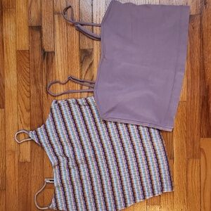 American Eagle AE Ribbed Cami Bundle Set of 2 Striped & Mauve Pink Size M